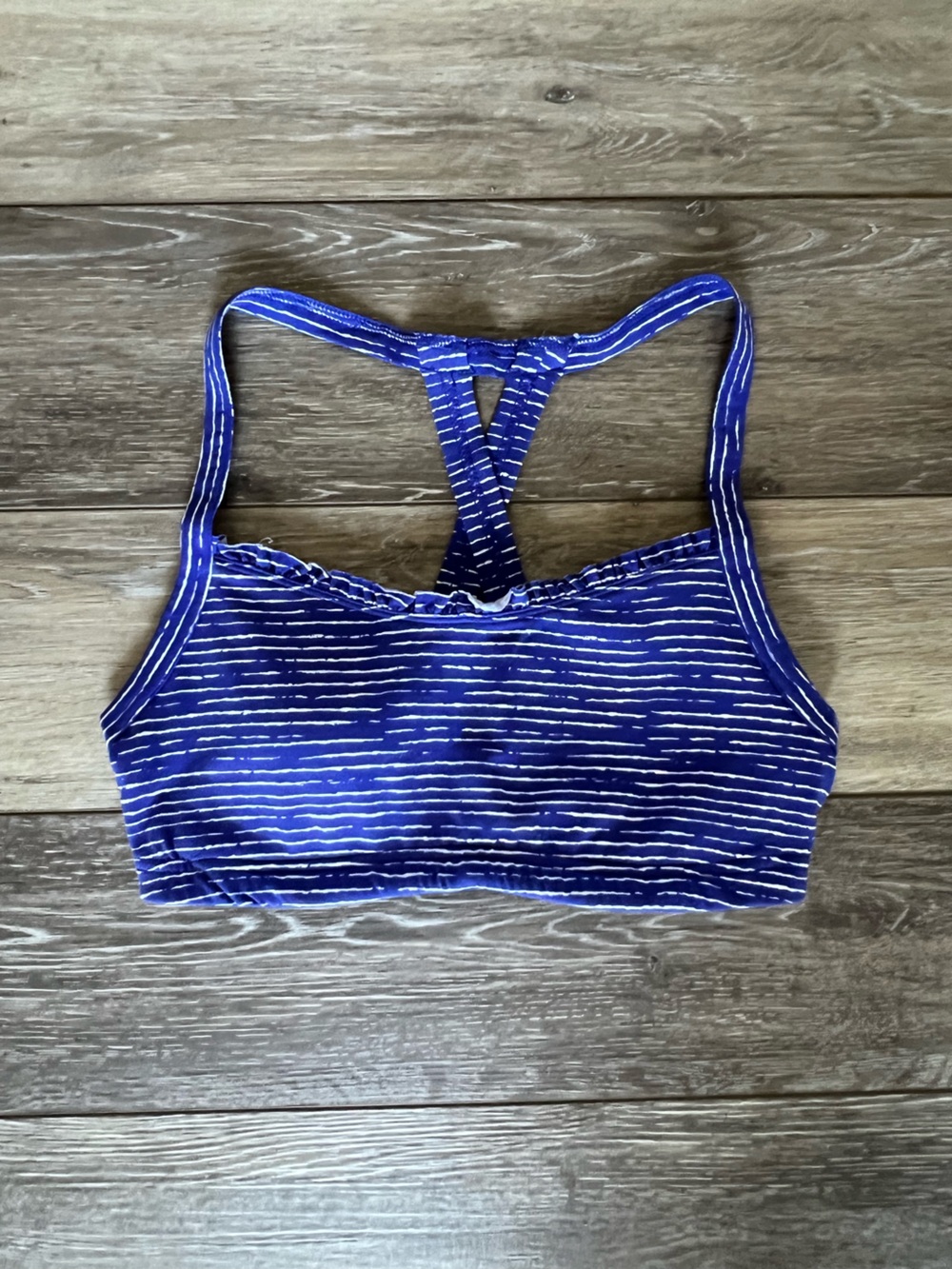 Lucy Blue and White Striped Racerback Sports Bra